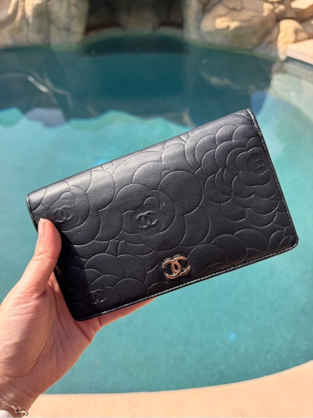 Authentic Chanel Black Camellia Quilted Leather Chain Wallet - Picture 9 of 12